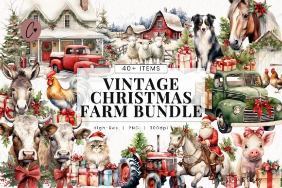 Download Vintage Christmas Farm Clipart - Farm Collection
