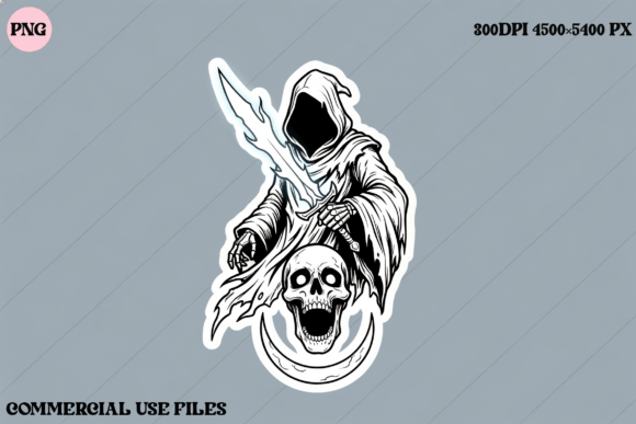 Download Grim Reaper Skull Moon Tattoo Design PNG - Design Collection