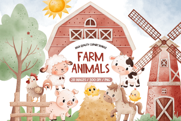 Download Watercolor Farmhouse Clipart - Farm Collection