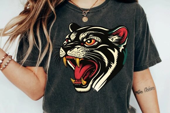 Download Vintage Traditional Black Panther Head Tattoo Design Snarling Animal Art Png - Design Collection