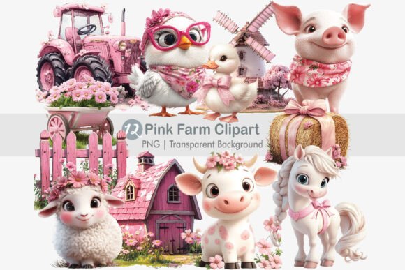 Download Pink Farm Clipart Bundle - Farm Collection