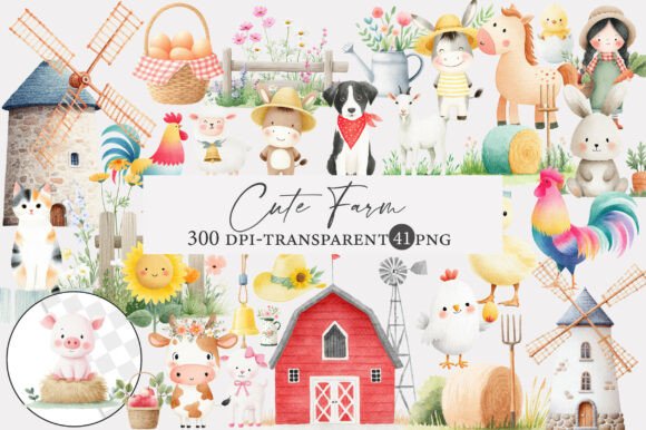 Download Watercolor Cute Farm Clipart - Farm Collection