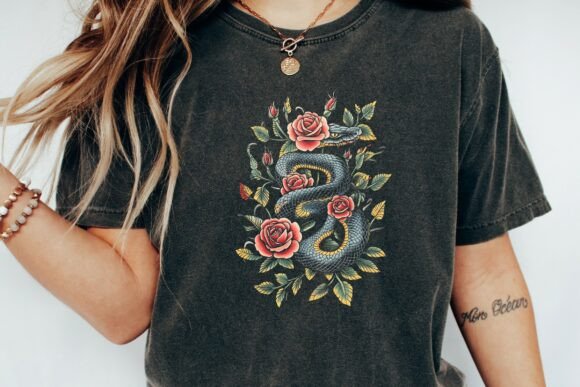 Download Snake Rose Traditional Tattoo Design Png - Design Collection