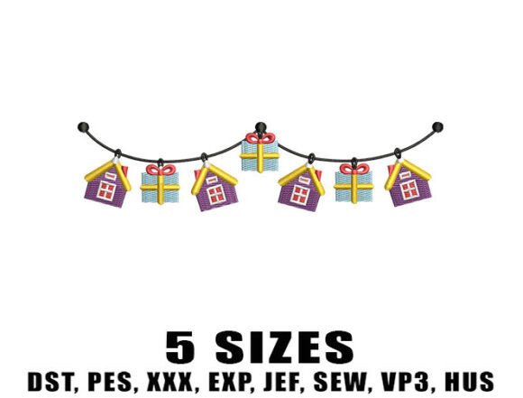 Download Holiday Gift Garland Embroidery Design - Design Collection