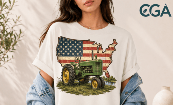 Download USA Flag Vintage Green Farm Tractor PNG - Farm Collection