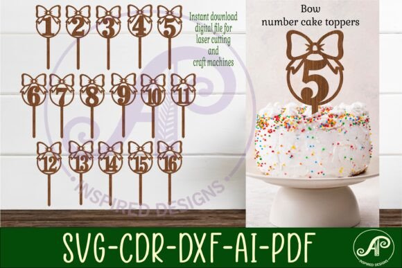 Download Bow Number Cake Toppers, 16 Designs SVG - Design Collection
