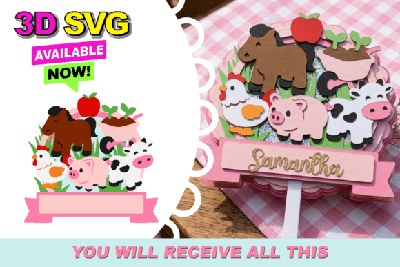 Download Farm Pink Cake Topper 3D SVG - Farm Collection