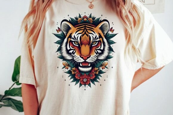 Download Fierce Tiger Floral Tattoo Design Png - Design Collection