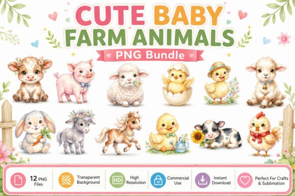 Download Cute Baby Farm Animals Clipart PNG - Farm Collection