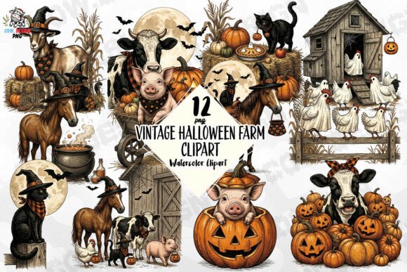Download Vintage Halloween Farm Clipart PNG - Farm Collection