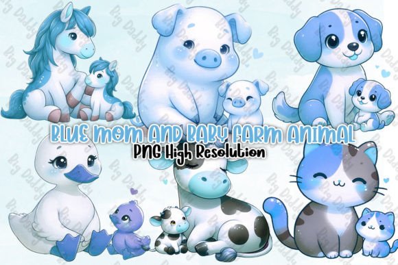 Download Blue Mom and Baby Farm Animal Clipart - Farm Collection