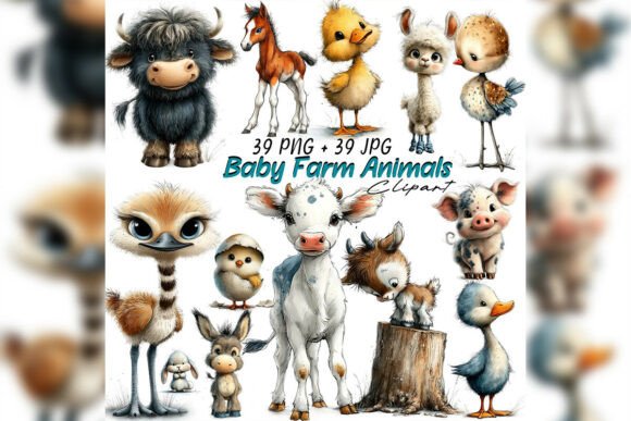Download Whimsical Baby Farm Animals Clipart Set - Farm Collection