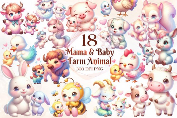 Download Mom and Baby Farm Animal Clipart Bundle - Farm Collection